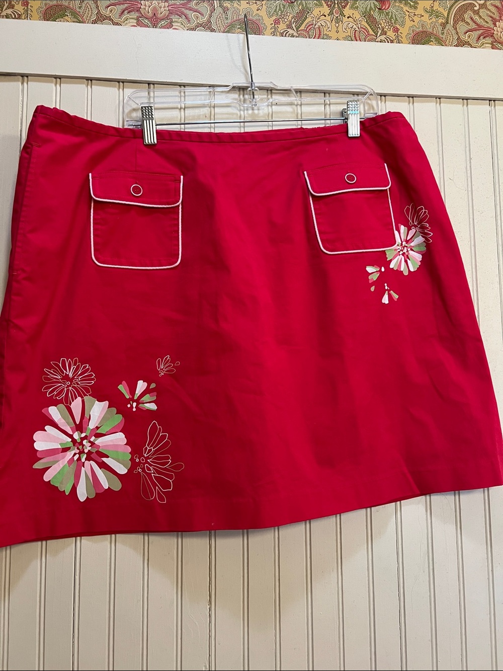 Bright Pink Floral Mini Skirt with Front Pockets